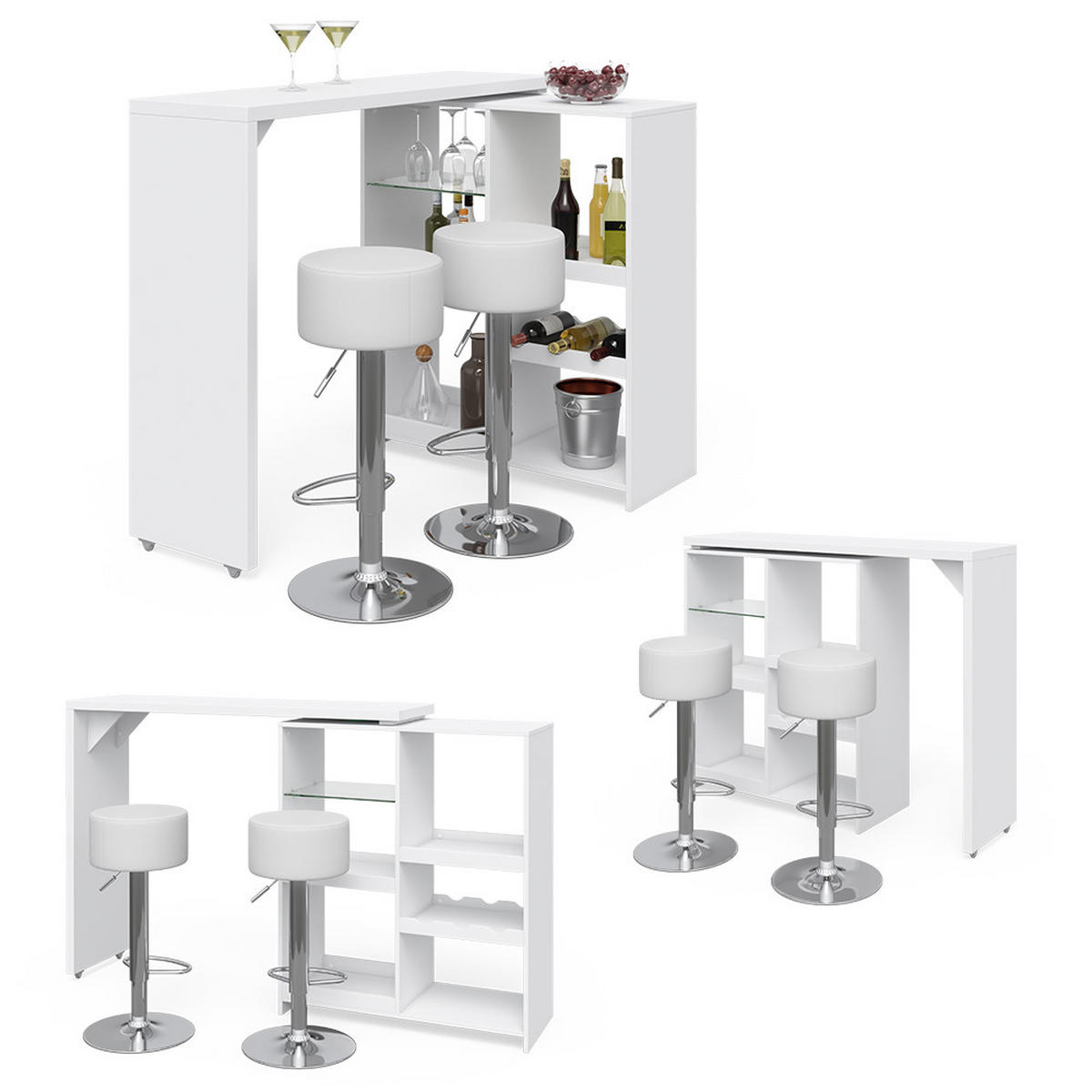BARTISCH-SET Vega Weiß 138 x 39 cm mit 2 Barhockern - Weiß, Holzwerkstoff (138/110.4/39cm) - Vicco