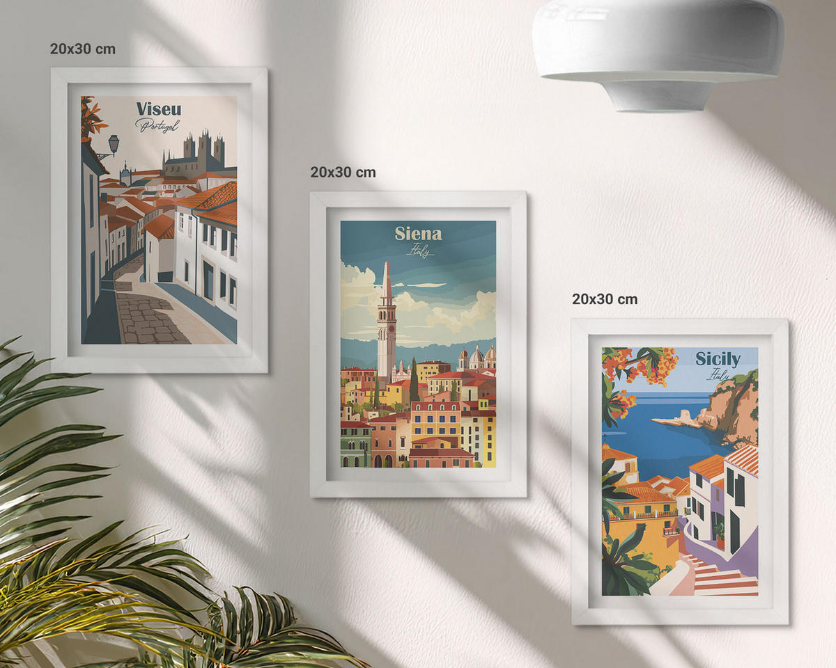 WANDBILDER 3er-Set - 20x30 cm Weißer Rahmen - Retro-Illustrationen von Weltstädten - Weiß, Kunststoff (20/30cm) - ArtPrintCave