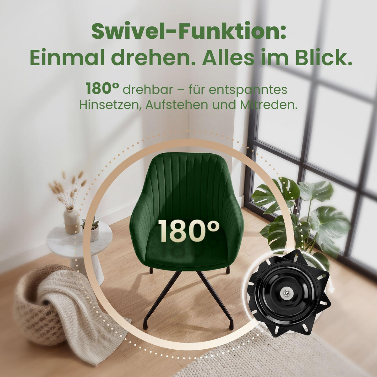 ARMLEHNENSTUHL 2 Samt Grün - Schwarz/Grün, Textil/Metall (58/81/58cm) - CLP