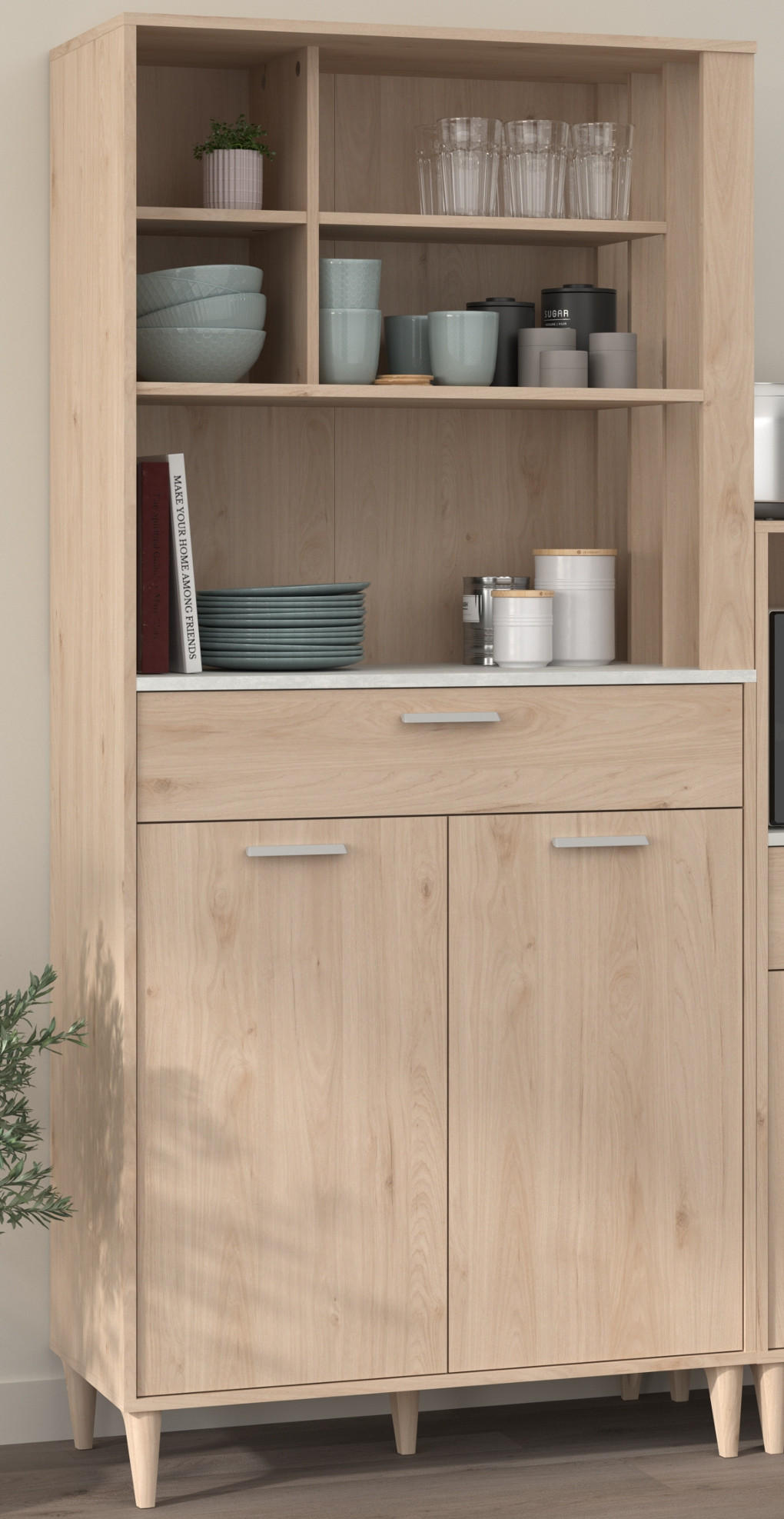 BUFFET Küche Eiche, grau 84 cm Buffetschrank mit viel Stauraum - Eichefarben/Grau, Holzwerkstoff (84/182/41cm) - Parisot Meuble