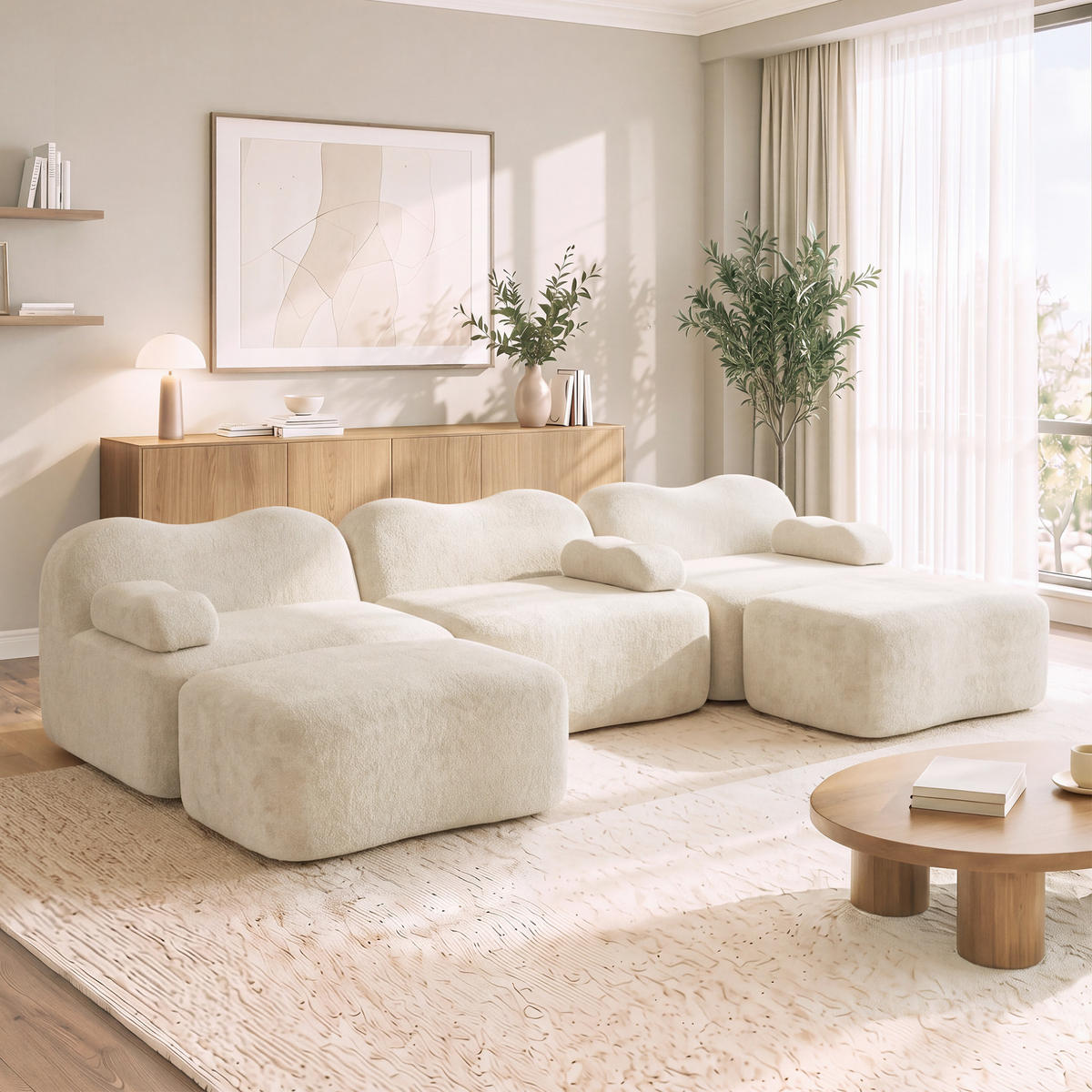 ECKSOFA mit Samtbezug Beige 167x288x70 cm, modular und mit tiefer Sitzfläche - Beige, Textil (288/70/167cm) - IVMEU