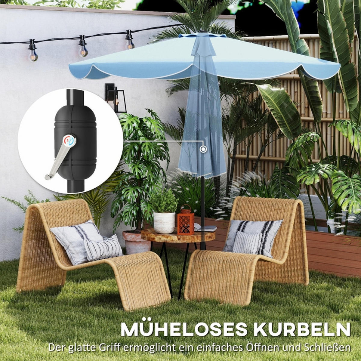 SONNENSCHIRM 265x235cm Himmelblau Mit Kurbel Und Neigung - Blau, Textil (265/265cm) - Raelunyi