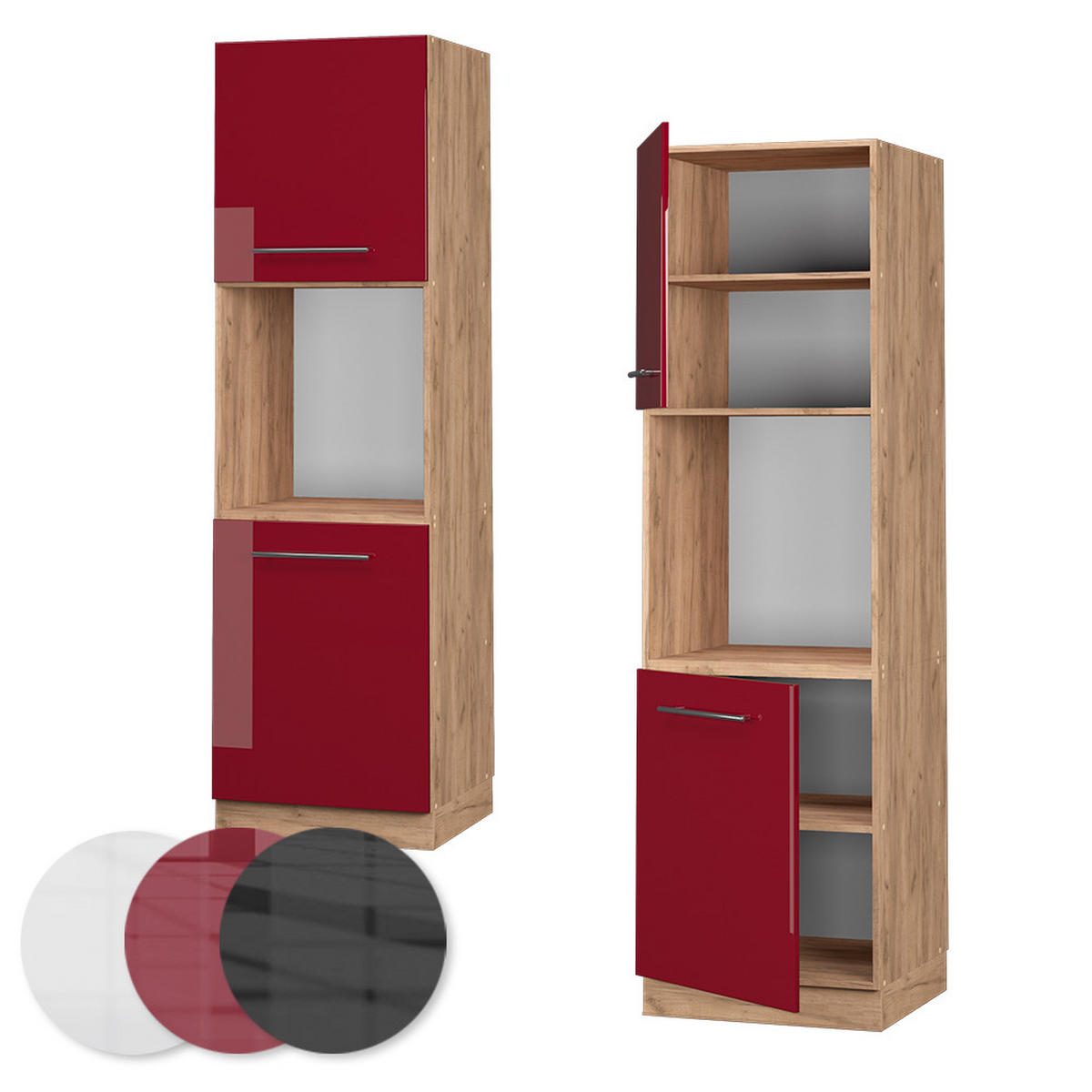 HERDUMBAUSCHRANK Fame-Line Bordeaux Hochglanz 60 cm offen - Honigeiche/Bordeaux, Holzwerkstoff (60/206.8/58cm) - Vicco