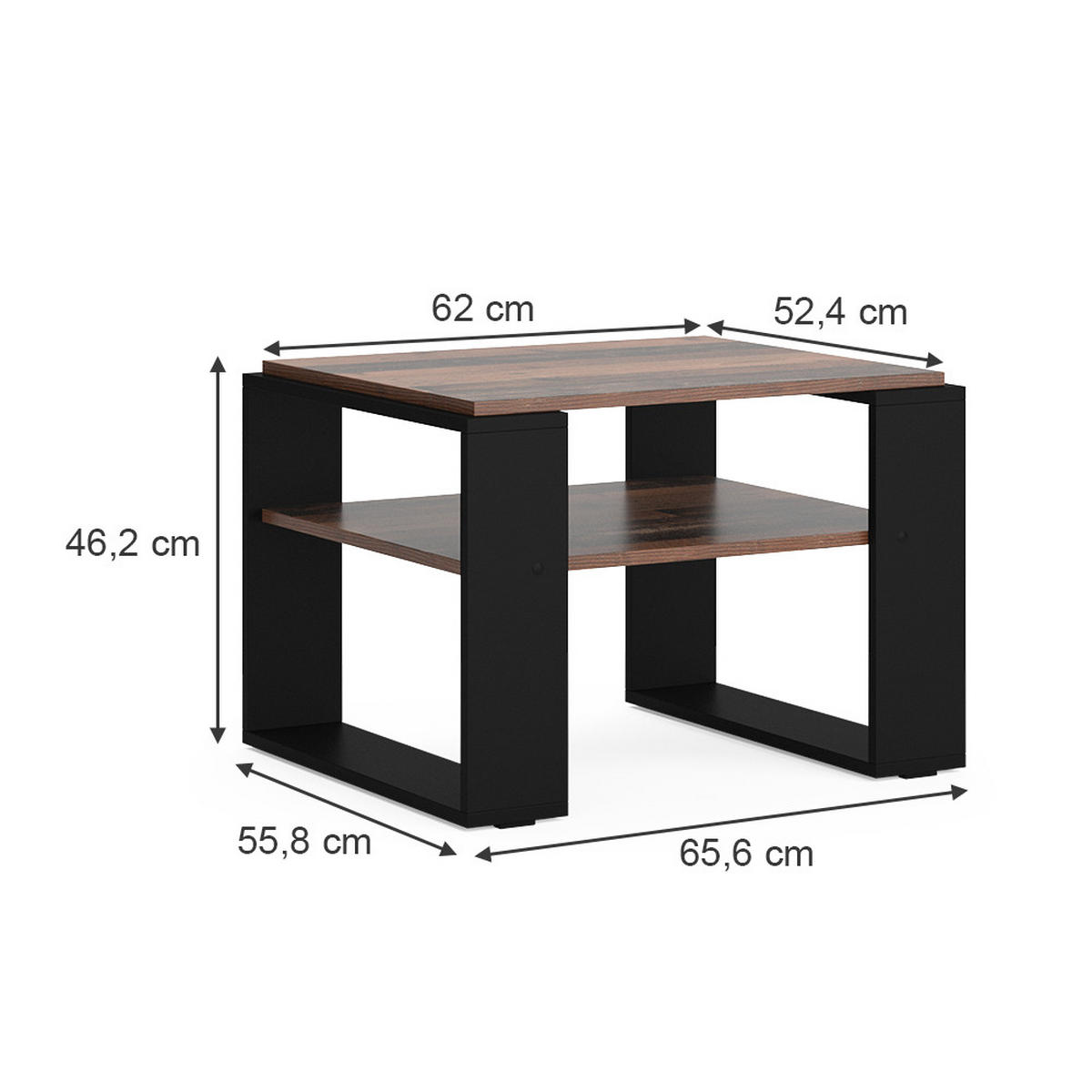 COUCHTISCH Helm Antikholz 65.6 x 55,8 cm mit Ablage - Alteiche/Schwarz, Holzwerkstoff (55.8/65.6/46.2cm) - Vicco