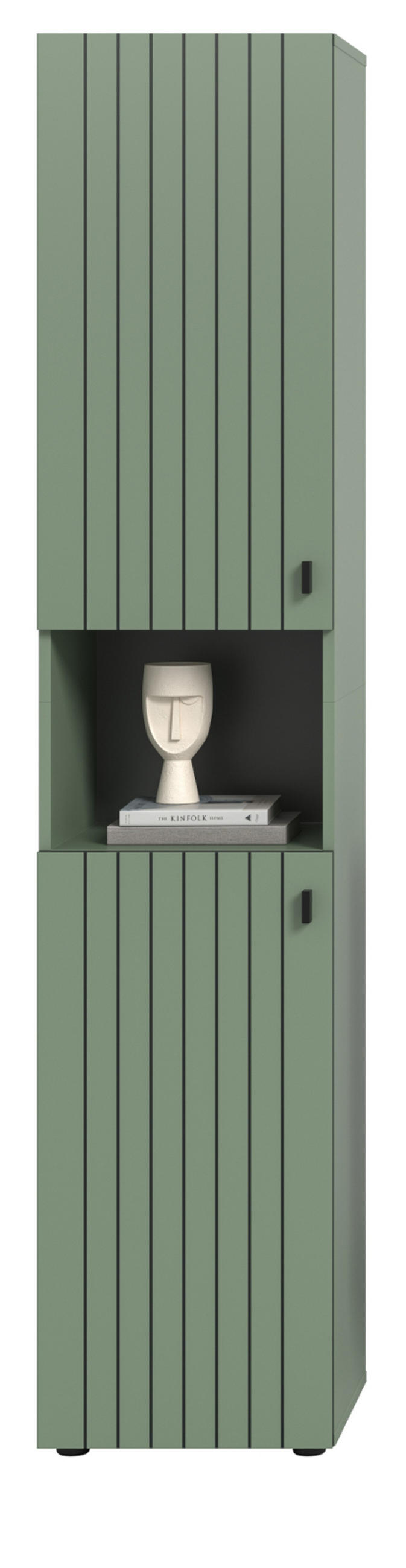 SCHUHSCHRANK grün, Flurschrank 40 x 192 cm, Türanschlag wechselbar - Schwarz/Grün, Holzwerkstoff/Kunststoff (40/192/37cm) - Inn.Furn