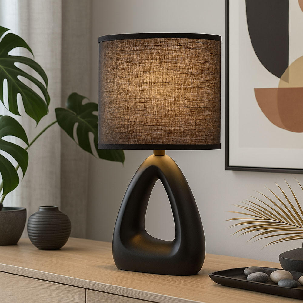 TISCHLEUCHTE Keramik Schwarz Textil - Schwarz, Textil (17/10/30cm) - Globo Lighting