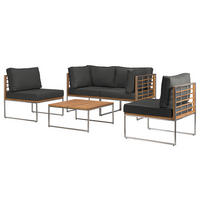 LOUNGEGRUPPE - 5-teilig - Webstoff / Teak massiv - Anthrazit, Holz/Textil - home24