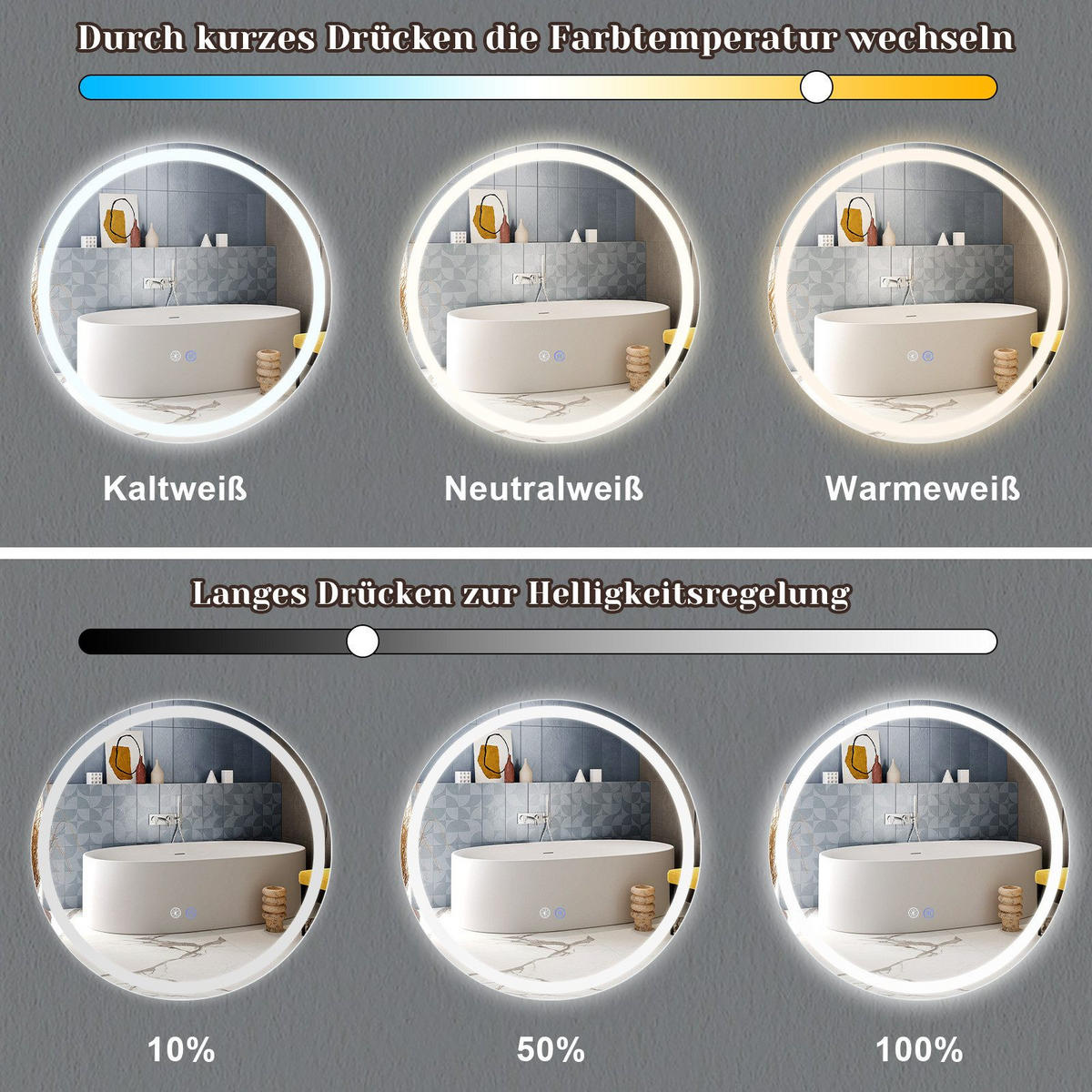 BADEZIMMERSPIEGEL Mainz mit LED-Leuchte Ø80 cm - Weiß, Glas (80/2.5/80cm) - Nettlife