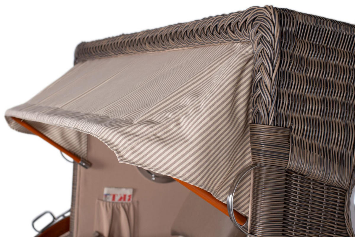 STRANDKORB Komplettset: Ammersee Grande XL Mahagoni Bullauge - PE grau - Modell 510 - Beige/Braun, Holz/Kunststoff (142/165/95cm) - bene living