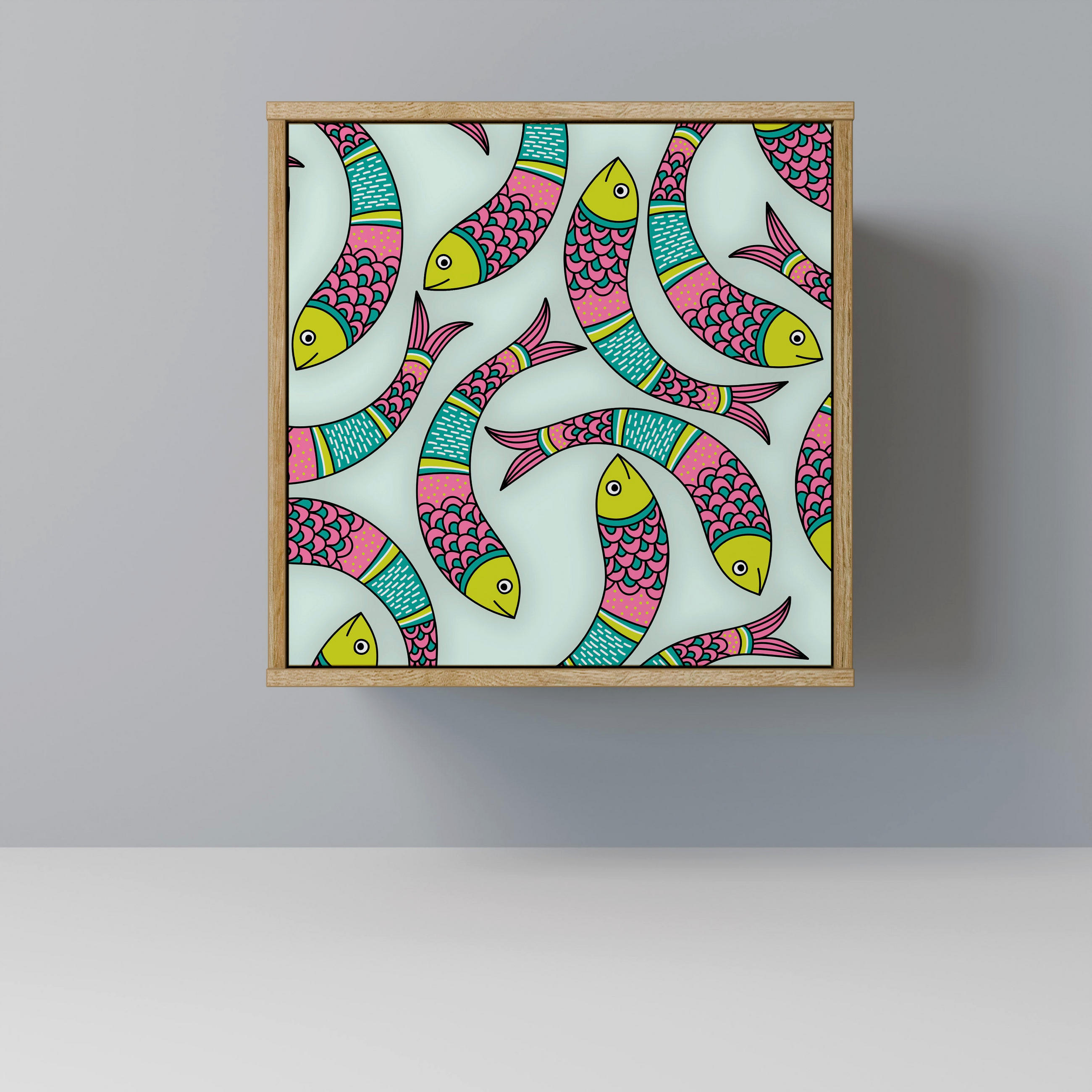 SIDEBOARD INDIAN FISH, Eichefarben, 57,5x42x57,5 cm, Ohne Füße - Eichefarben/Multicolor, Holzwerkstoff (57.5/57.5/42cm) - SpaceRebels