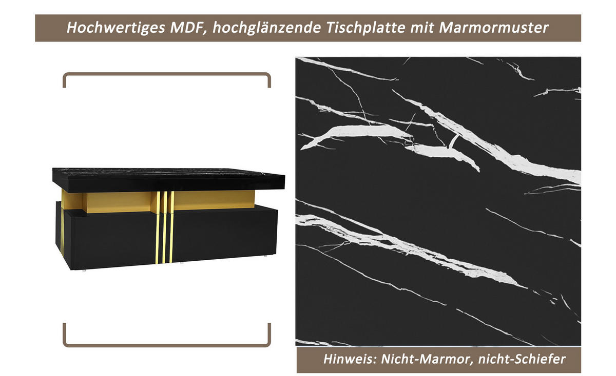 COUCHTISCH Golden 117/68/75CM - Goldfarben, Holzwerkstoff/Metall (117/68/75cm) - Urban Meuble