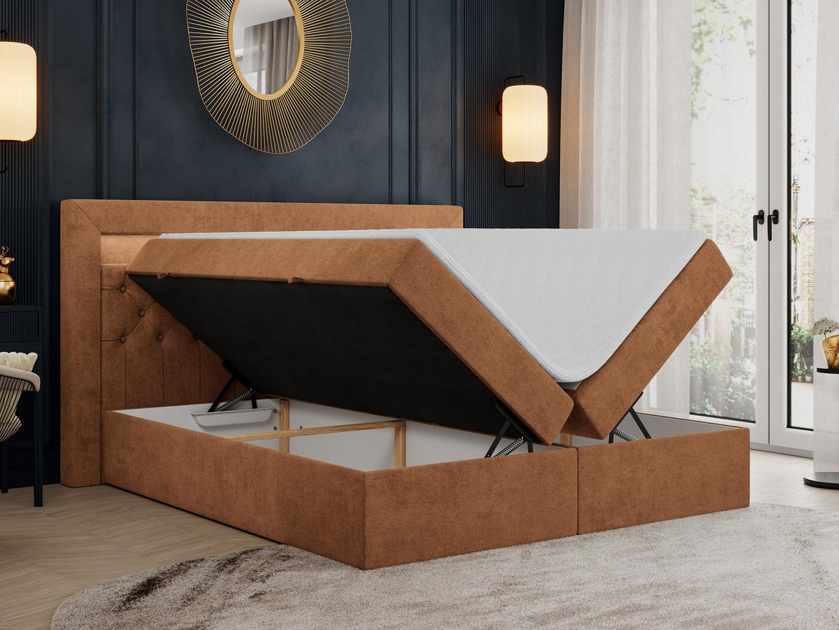 BOXBETT GOLD-6 LED 140/200 Orange Struktur - H3 - Orange, Holz/Textil (140/200cm) - MKS