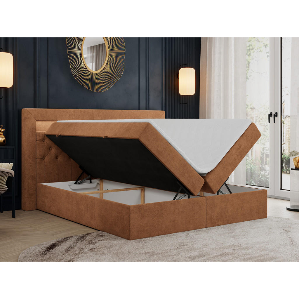 Thumbnail - MKS Boxbett, Orange, Textil, 2-Sitzer, H3, Rechteckig, 200x200 cm, Schlafzimmer, Betten, Boxspringbetten