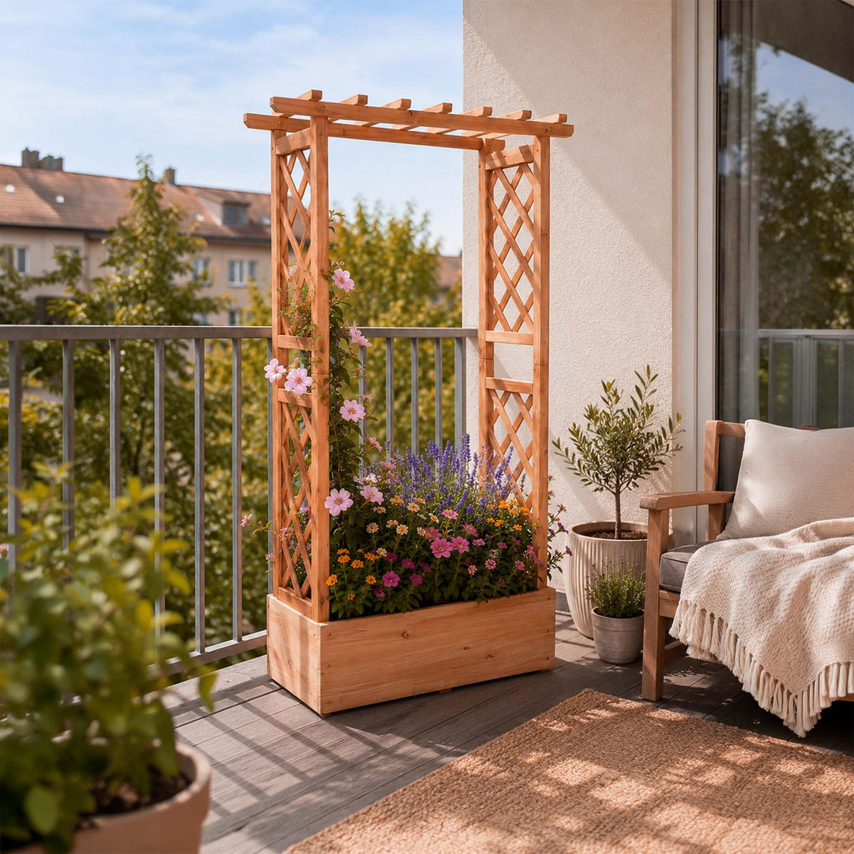 BLOMLÅDA Orange granträ med spaljé och tak - Orange, Trä (78/152/36cm) - Relaxdays