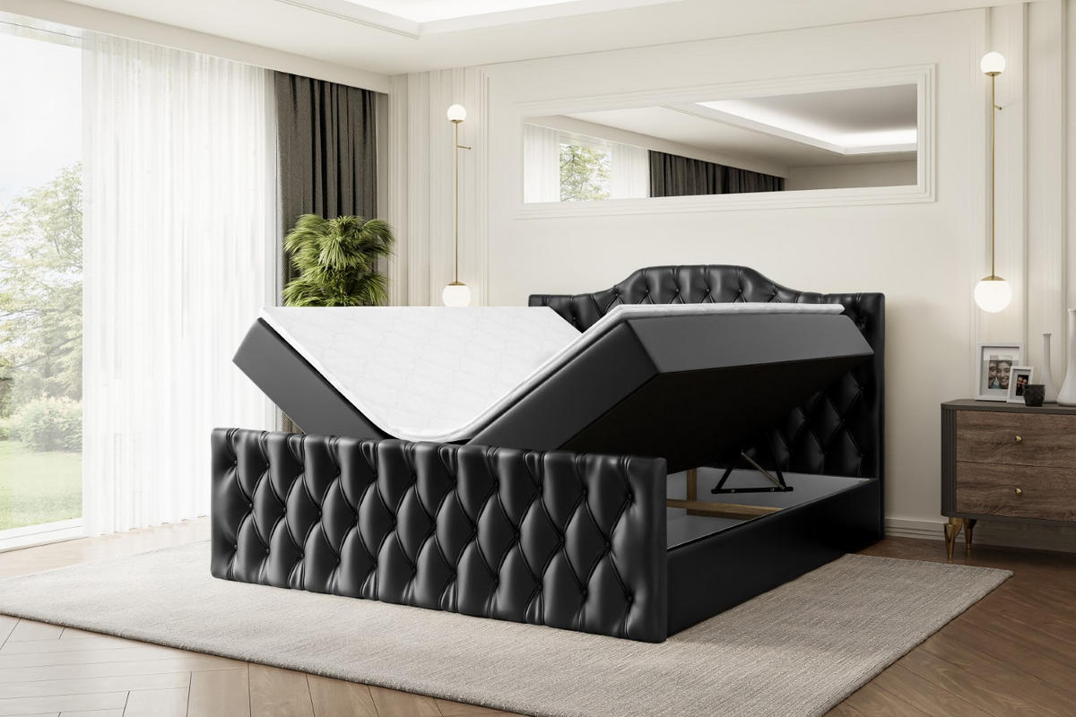 AMERICKÁ postel VILA-1-Z – 180 × 200 cm – H3 – vysoce lesklá černá - vysoce lesklá černá, kompozitní dřevo (180/200cm) - ALTDECOR