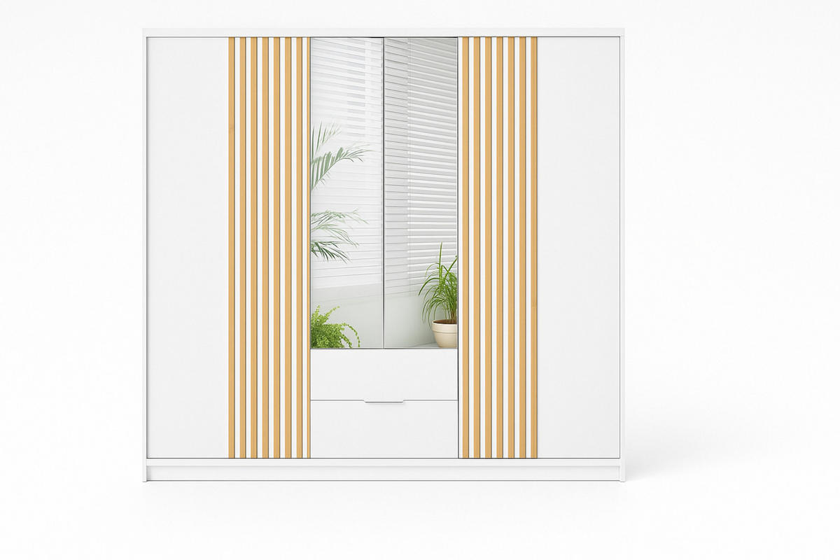 DREHTÜRENSCHRANK MAROKO 250/213/60 cm in Weiß matt mit Lamellen - Weiß, Holzwerkstoff (250/60/213cm) - Deine Möbel 24