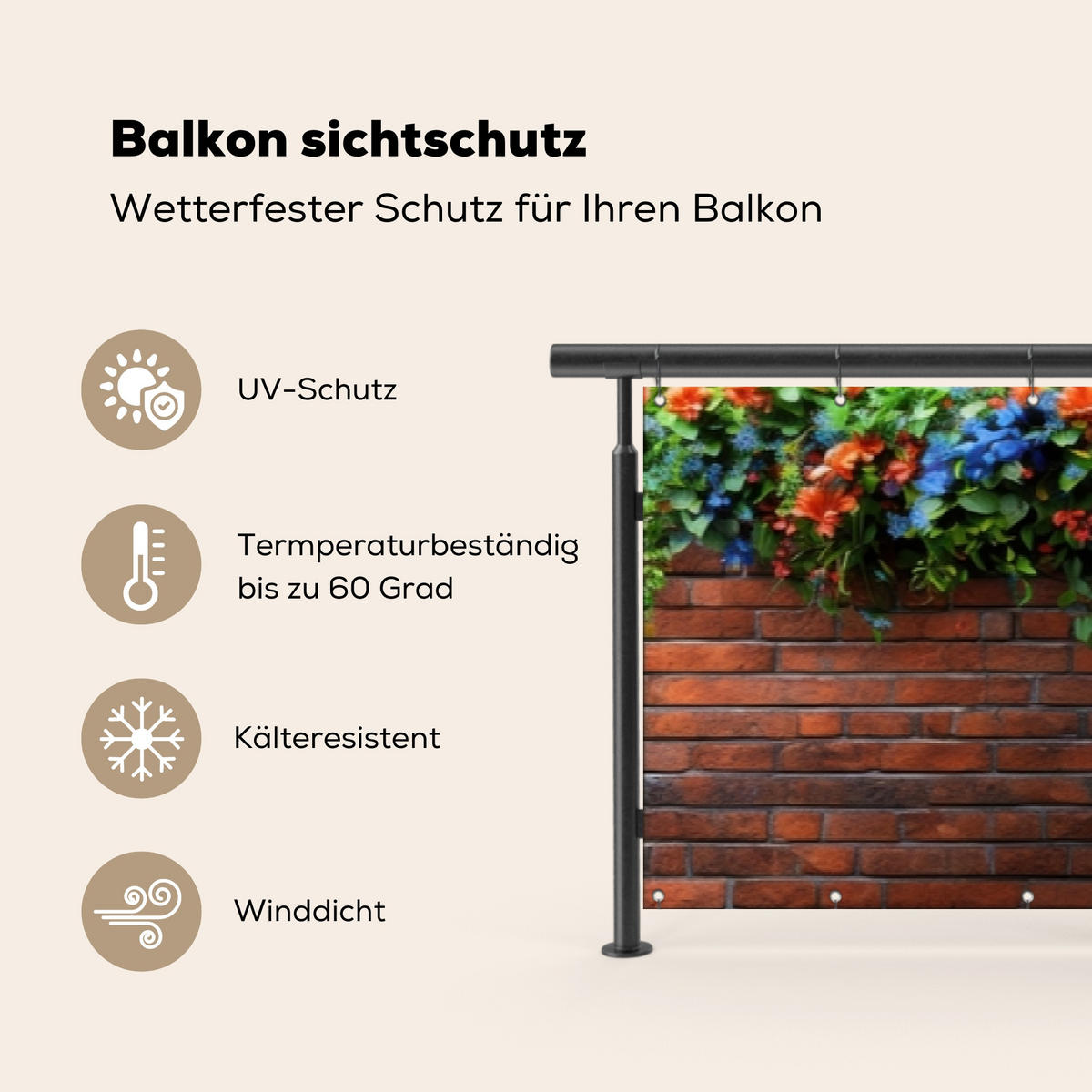 BALKON-SICHTSCHUTZ Blumen - Wand - Grün - Orange - Rotbraun, Kunststoff (500/80cm) - MuchoWow