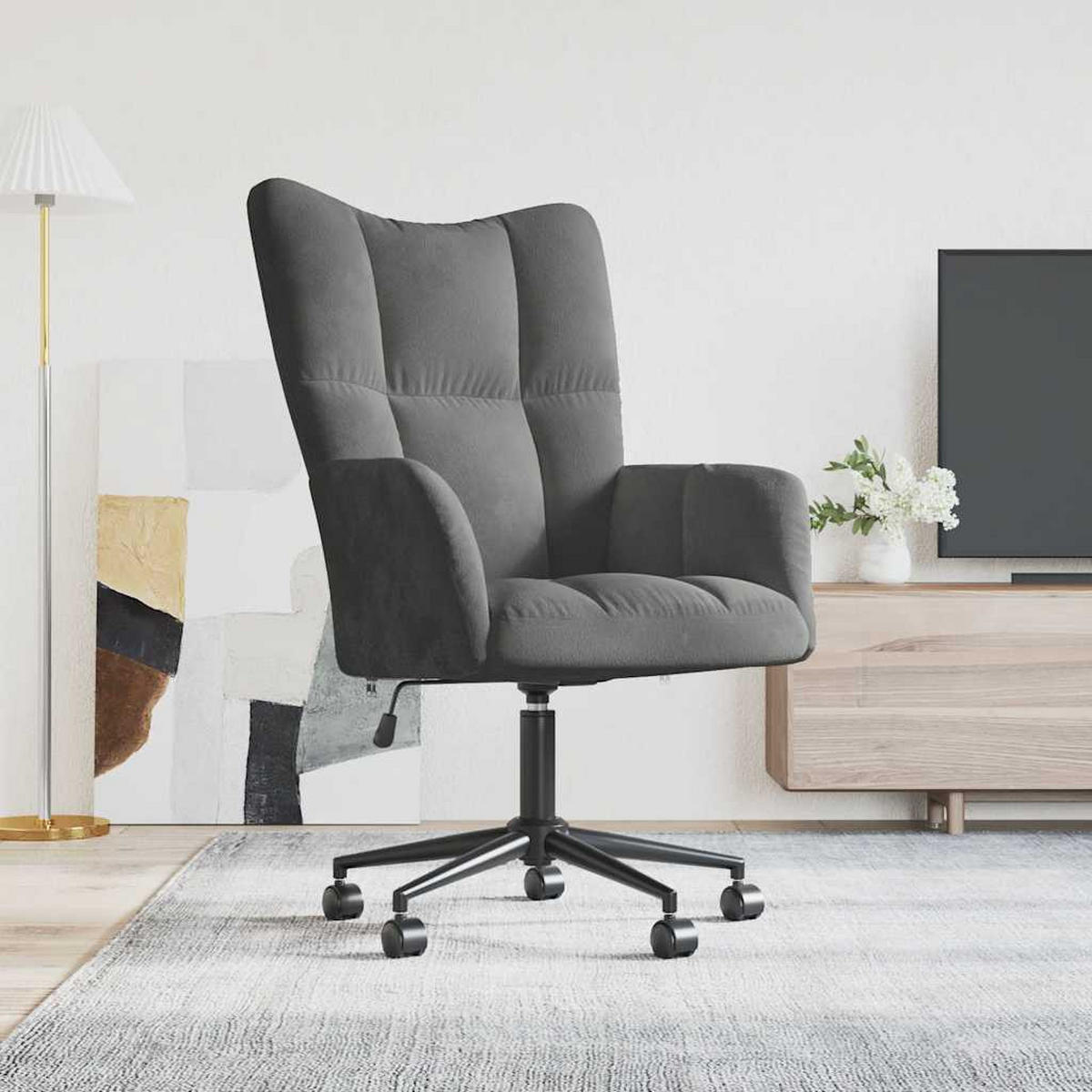 RELAXSESSEL Dunkelgrau Samt - Dunkelgrau/Silberfarben, Textil/Metall (61.5/102/69cm) - vidaXL