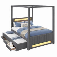 POLSTERBETT 140/200 mit Ausziehbett, Schubladen und LED-Beleuchtung in Grau - Grau, Holzwerkstoff/Textil (140/200cm) - EVRYAE