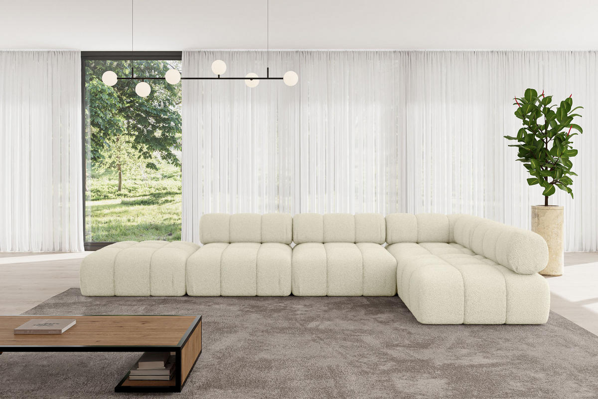 ECKSOFA modulares Sofa Favio-L2 - 380x190x70 cm Beige Bouclé - Beige, Holzwerkstoff/Textil (380/190cm) - ALTDECOR