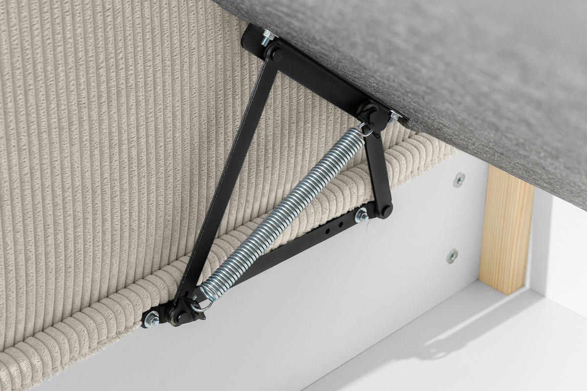 JUGENDBETT ROTI Einzelbett mit Bettkasten, 90x200cm, Bett mit Bonellmatratze, mit Rückenlehne - Creme/Schwarz, Holz/Holzwerkstoff (92/200cm) - KONSIMO®