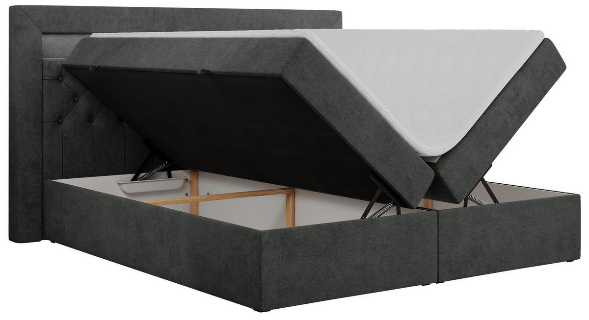 BOXBETT GOLD-6 LED 160/200 Dunkelgrau Struktur - H3 - Dunkelgrau, Holz/Textil (160/200cm) - MKS
