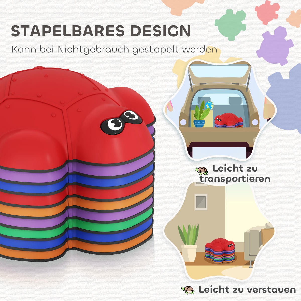 FLUSSSTEINE, 9-tlg. Schildkrötenförmig Balanciersteine für 3-8 Jahre Kinder Bunt - Blau, Kunststoff (31/8.5/32cm) - AIYAPLAY