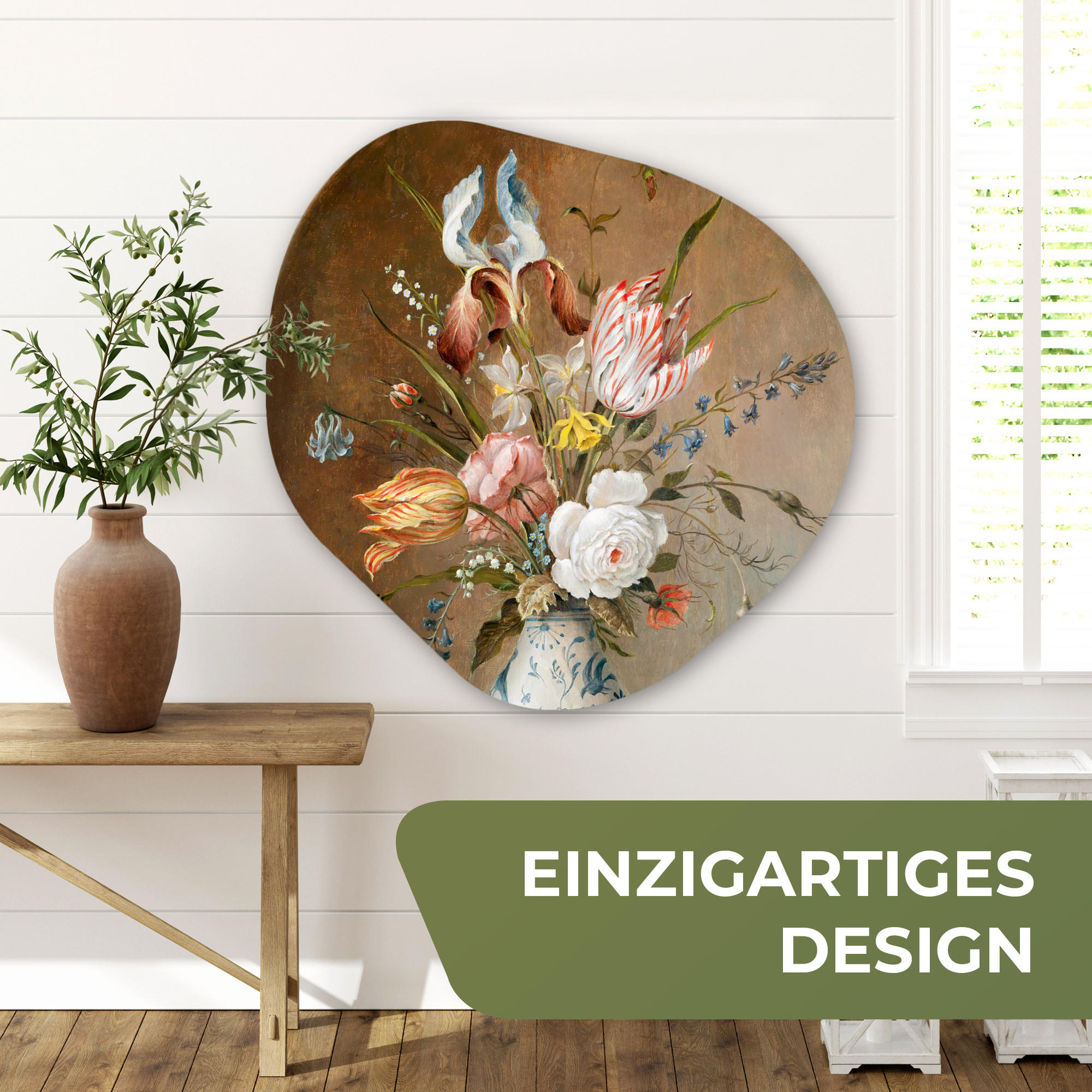 WANDBILD Stilleben mit Blumen - Balthasar van der Ast - Malerei 90x90 cm - Sandfarben, Kunststoff (90/90cm) - MuchoWow