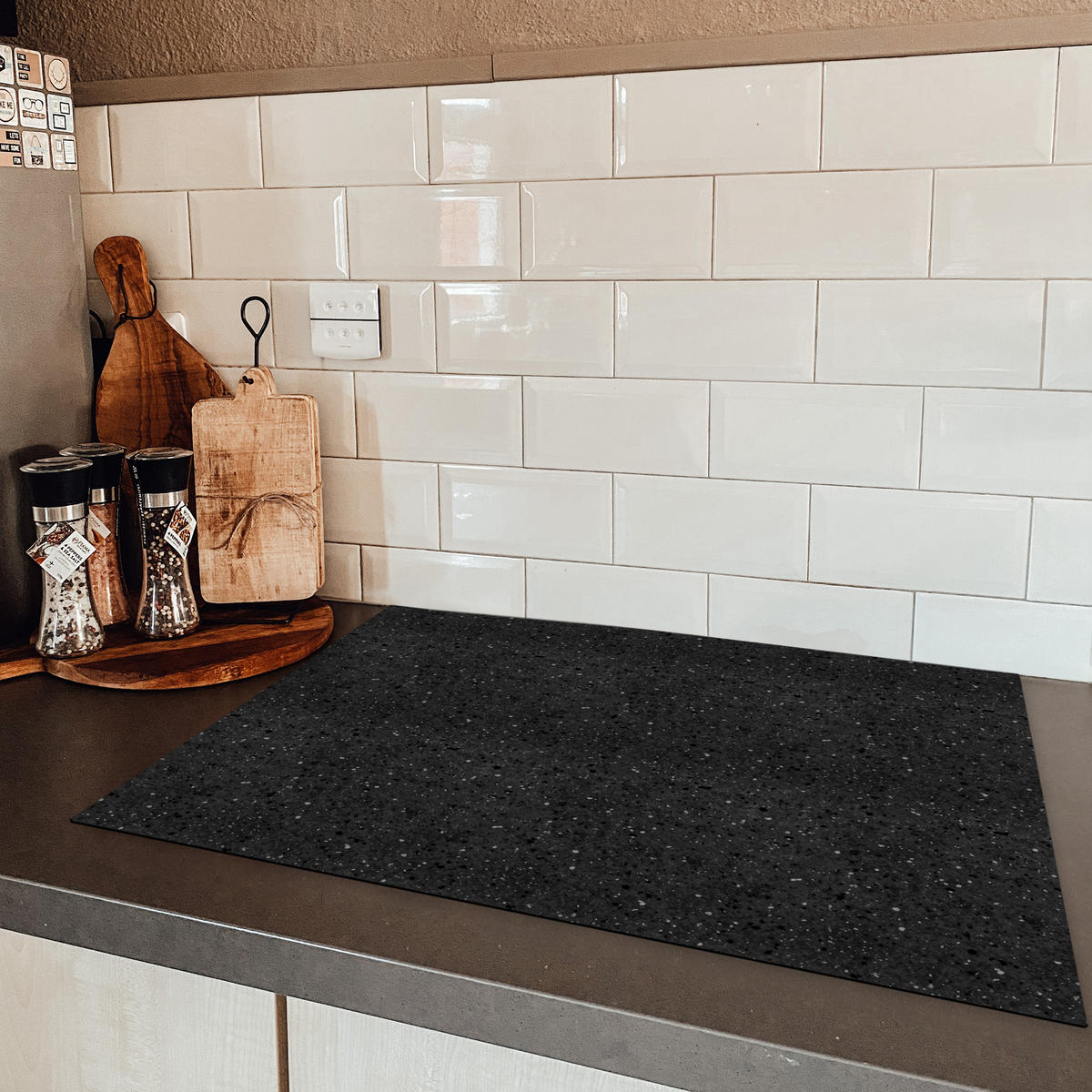 HERDABDECKPLATTE Granit - Schwarz - Grau Herdabdeckung Induktionsfeld 75x52 cm - Anthrazit, Kunststoff (75/52/0.2cm) - MuchoWow