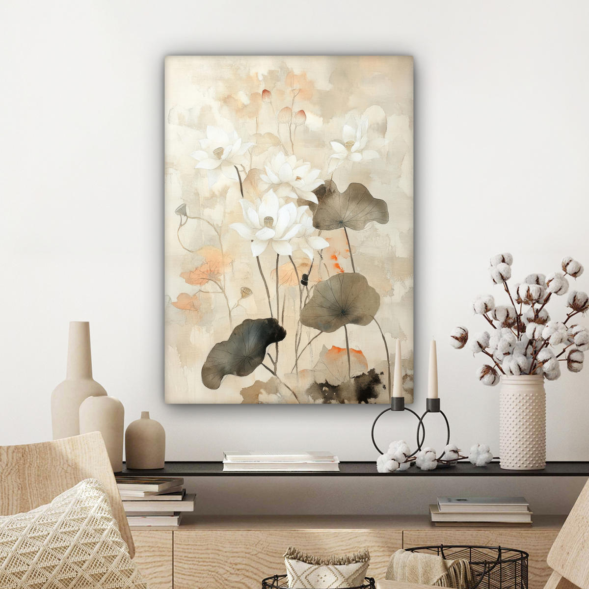 LEINWANDBILD Blumen - Japandi - Wabi sabi 60x80 cm - Sandfarben, Textil (60/80cm) - MuchoWow