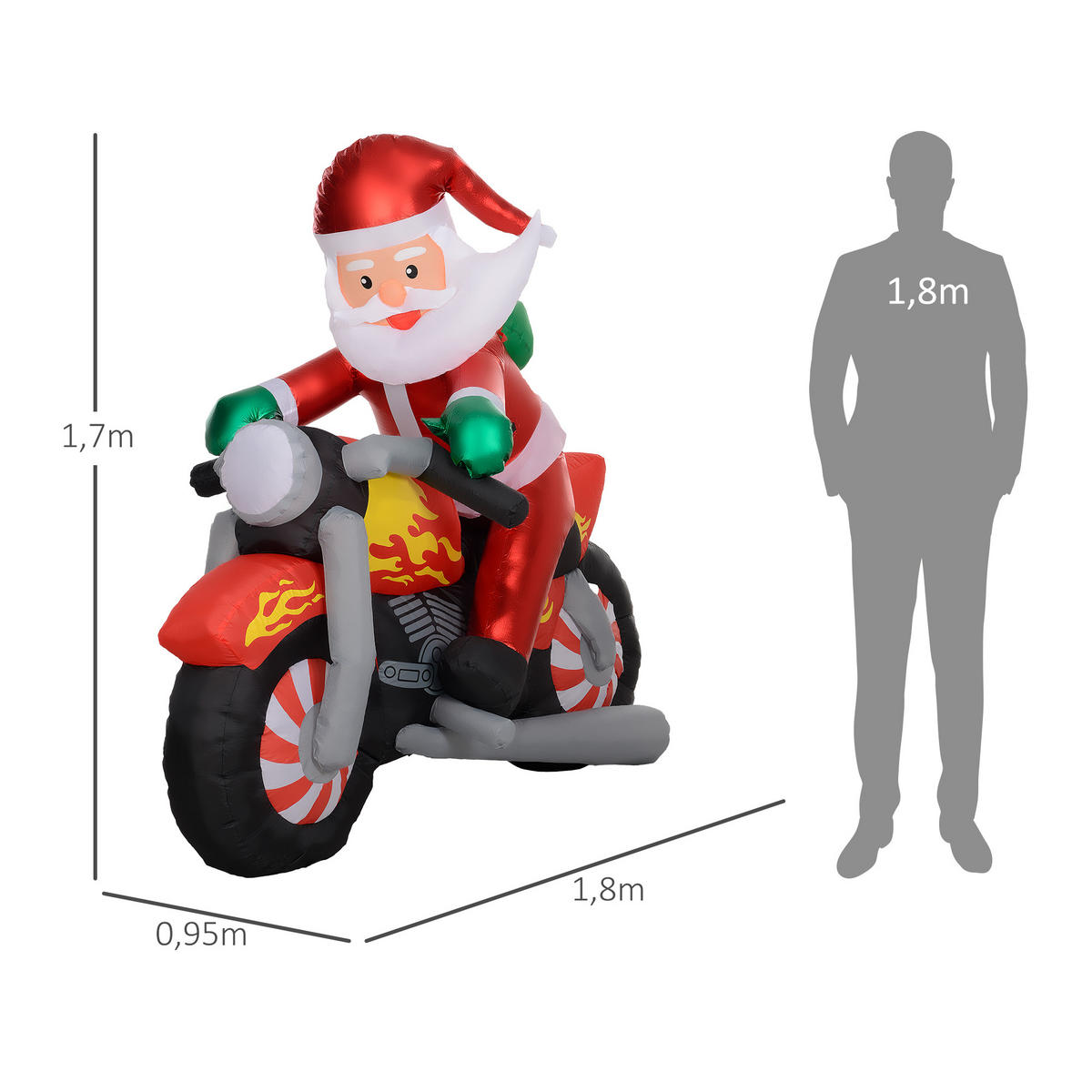 NAFUKOVACÍ vánoční dekorace, 1,7 m Santa Claus s LED osvětlením, zahradní dekorace - červená, plast (95/170/180cm) - Outsunny