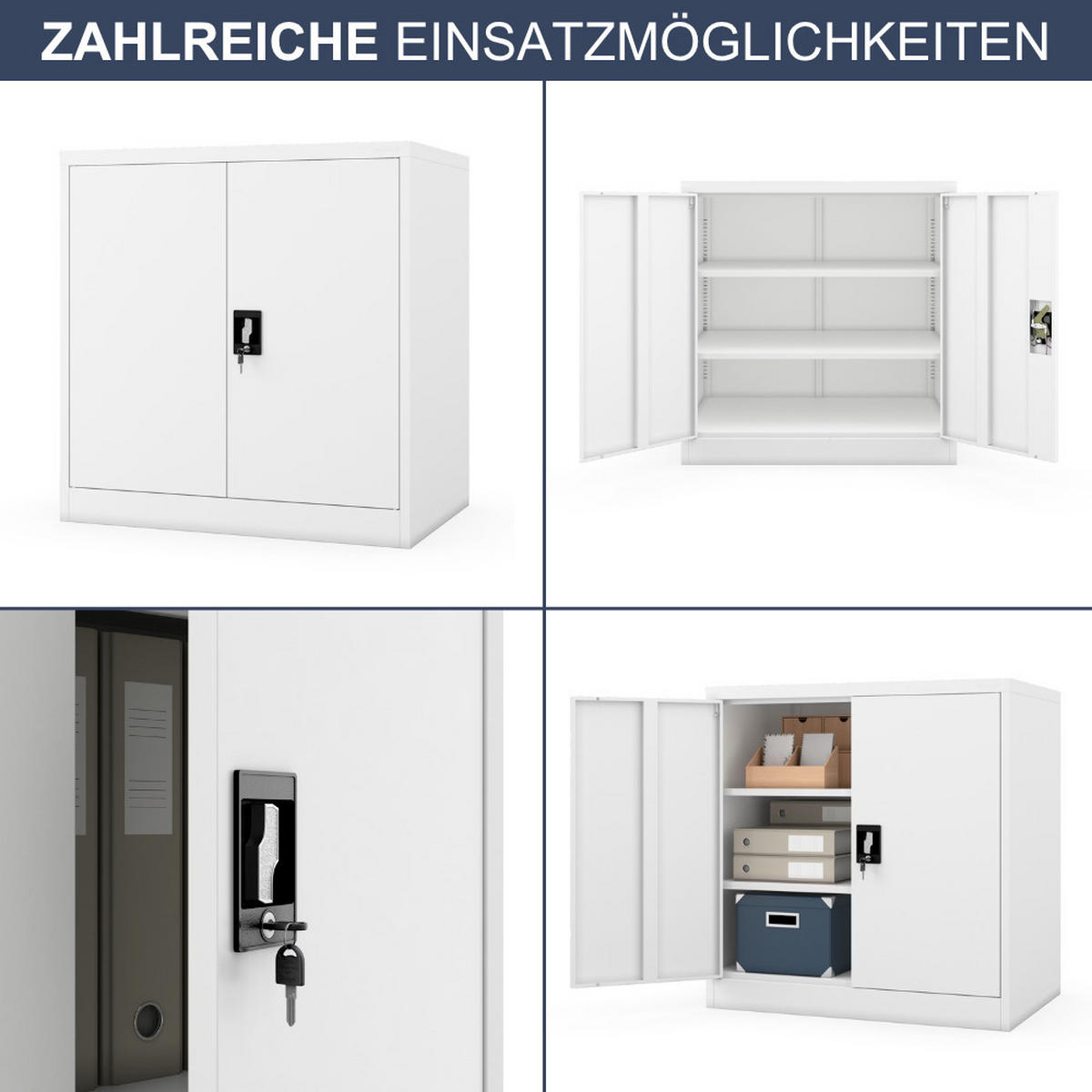 AKTENSCHRANK abschließbar KADO Flügeltüren 93x90x60cm Weiß - Weiß, Metall (93/90/60cm) - DELUKE