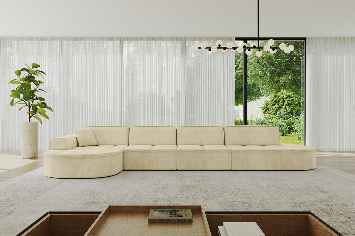 ECKSOFA Ottomane Links TARO-L3 - 413x171x79,5 cm Beige - Beige, Holzwerkstoff/Textil (413/171cm) - ALTDECOR