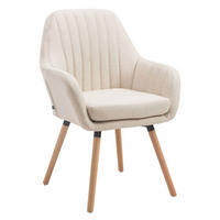 ARMLEHNENSTUHL Stoff creme - Eukalyptusholzfarben/Creme, Holz/Textil (67/93/58cm) - CLP