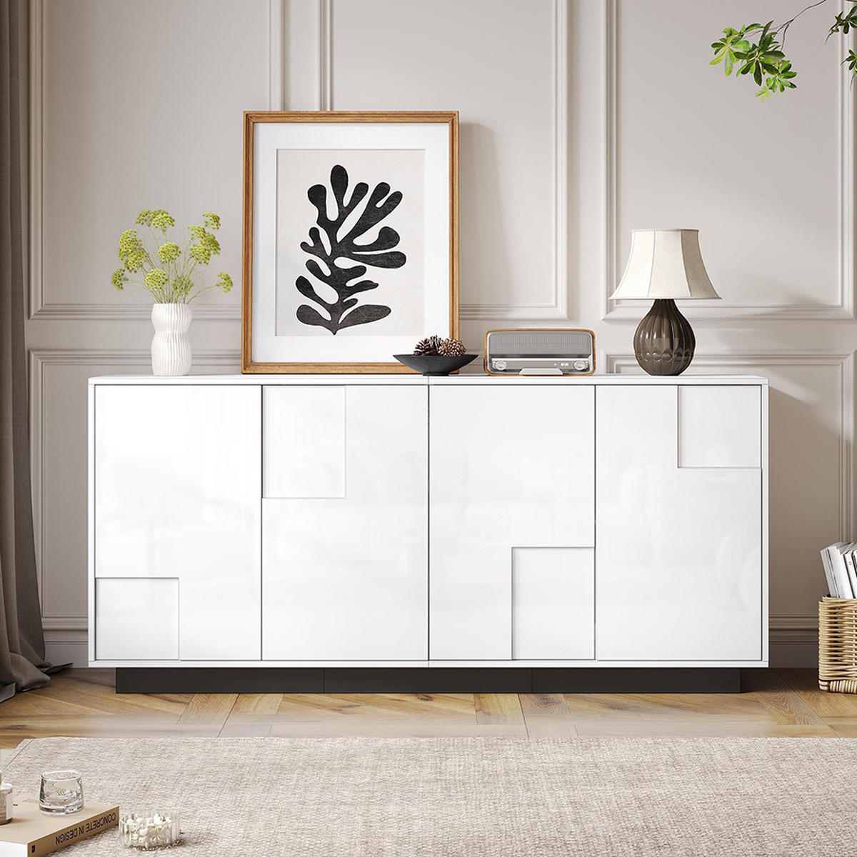 SIDEBOARD 160 x 37 x 75.5 cm mit 4 Türen,Weiß - Weiß, Holzwerkstoff (37/75.5/160cm) - KOMHTOM