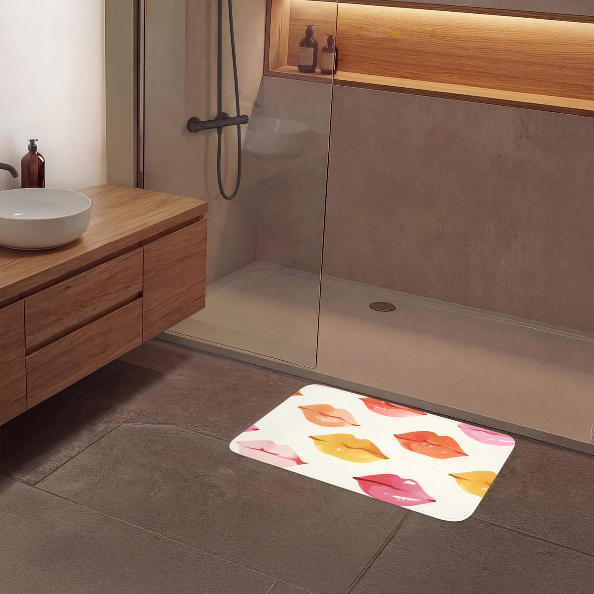 KOUPELNOVÁ PŘEDLOŽKA Rty - barevné - lesklé 80x50 cm - růžová, textil/plast (80/50cm) - OnlyWow