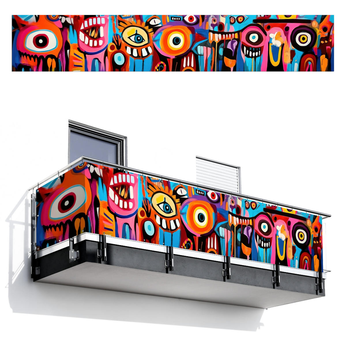 BALKON-SICHTSCHUTZ Abstrakt - Gesicht - Farbenfroh - Multicolor, Kunststoff (500/85cm) - MuchoWow