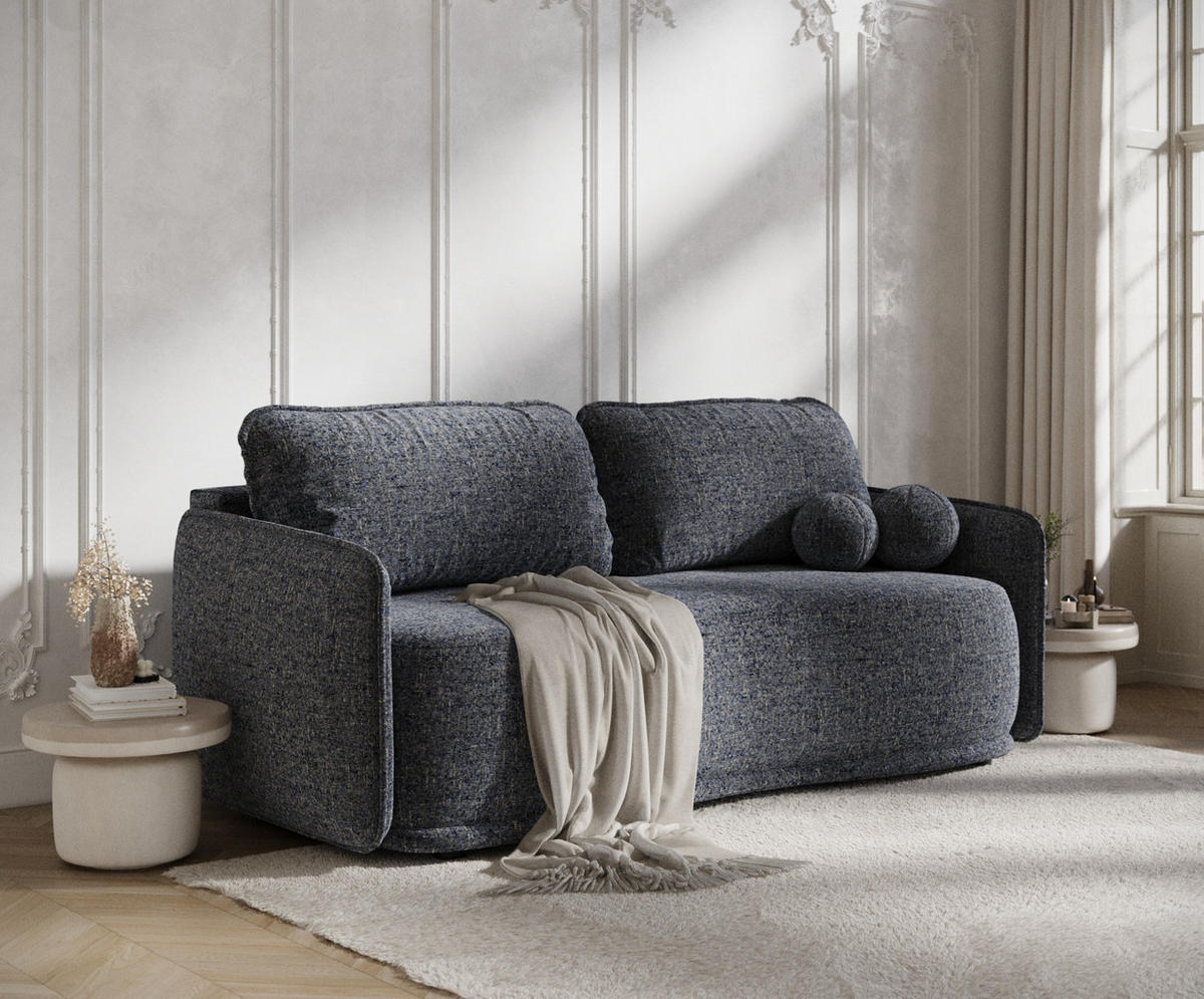 SCHLAFSOFA Mitsis Marineblau Webstoff - Schwarz/Dunkelblau, Holz/Holzwerkstoff (231/93/106cm) - Maison de Reve