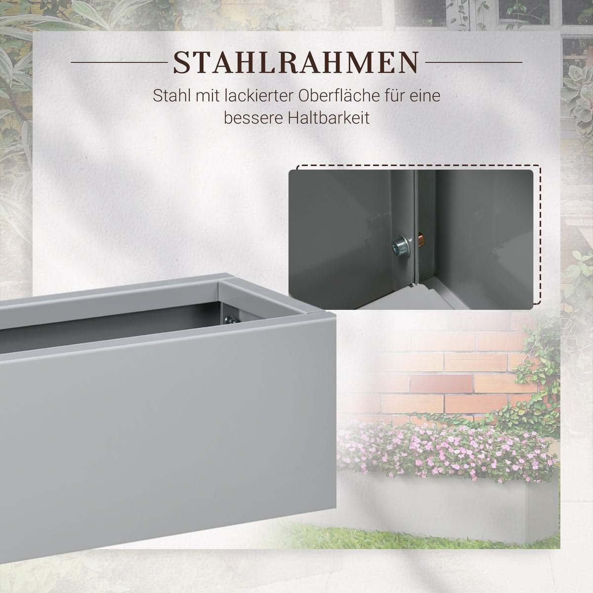 BLUMENKASTEN Pflanzkübel mit Entwässerungsloch, aus Stahl, für Balkon, Terrasse, Grau - Grau, Metall (22/22/91cm) - Outsunny