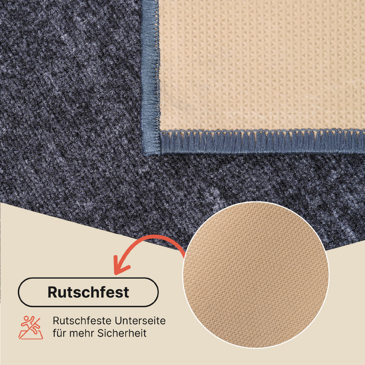 TEPPICHLÄUFER Anti-Rutsch Hellgrau rutschfest Gummiunterlage 100/100 cm - Hellgrau, Textil (100/100cm) - Tapiso