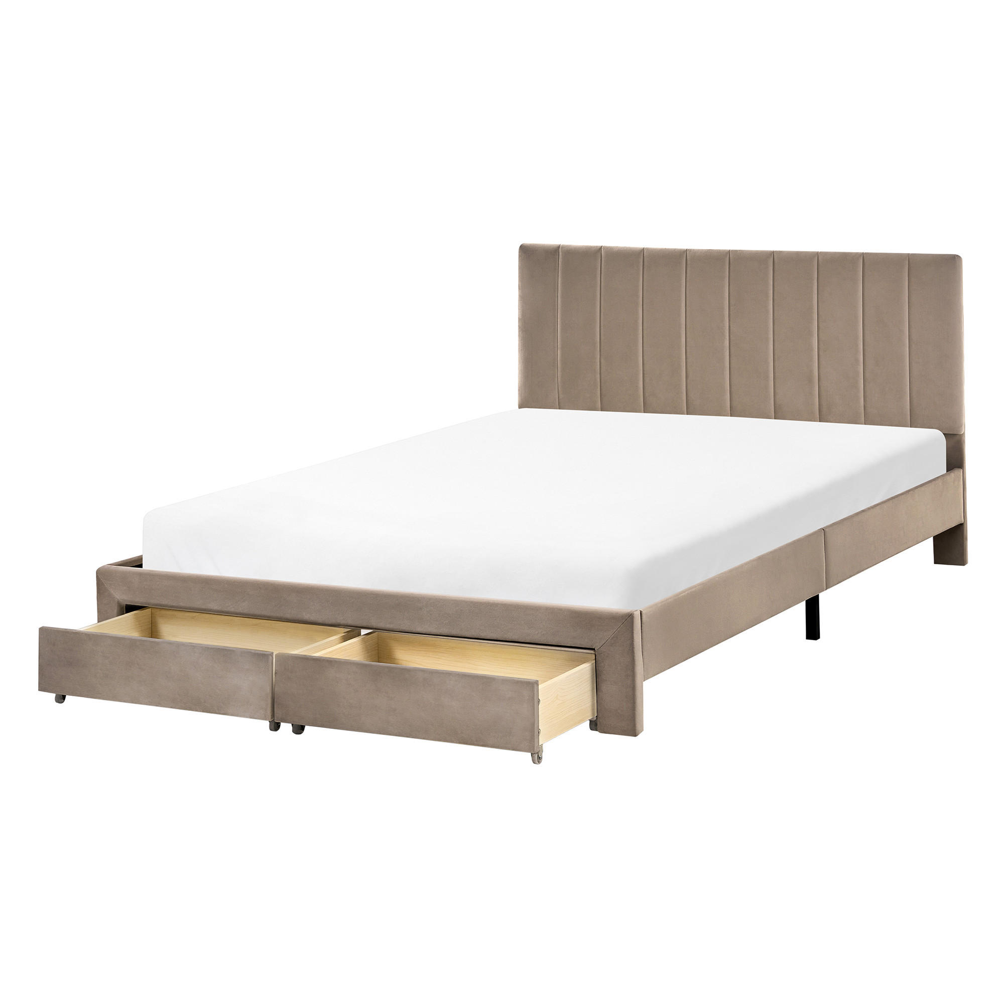 PAT cu sertare 140/200 cm catifea taupe Lonzac - taupe, material textil (140/200cm) - Beliani