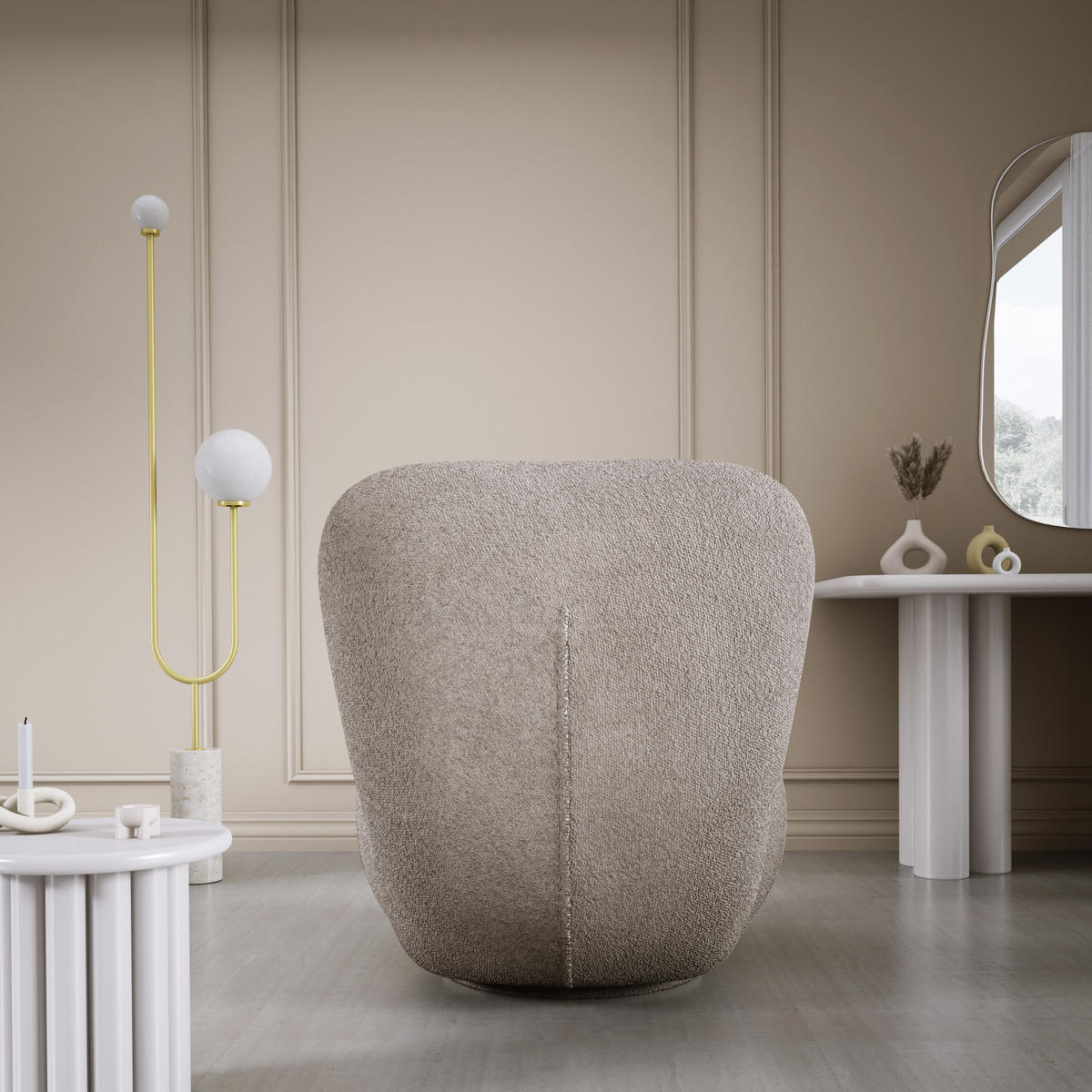 DREHSESSEL LUIS, Freistehend, Sitz drehbar 360°, 39x82x56 cm, SCHOKOLADE - Dunkelbraun, Holz/Textil (82/72/66cm) - DomoHome