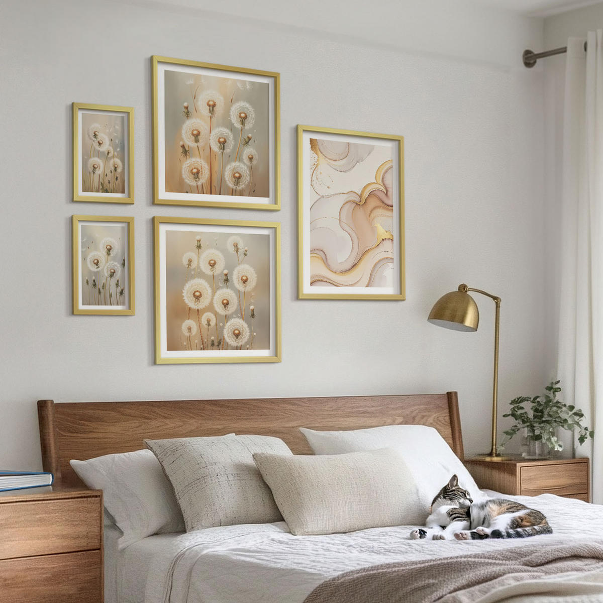 WANDBILDER 5er Set - 50x50 cm & 20x30 cm & 40x60 cm Goldrahmen - Zitronenblüten am Meer - Goldfarben, Kunststoff (40/60cm) - ArtPrintCave