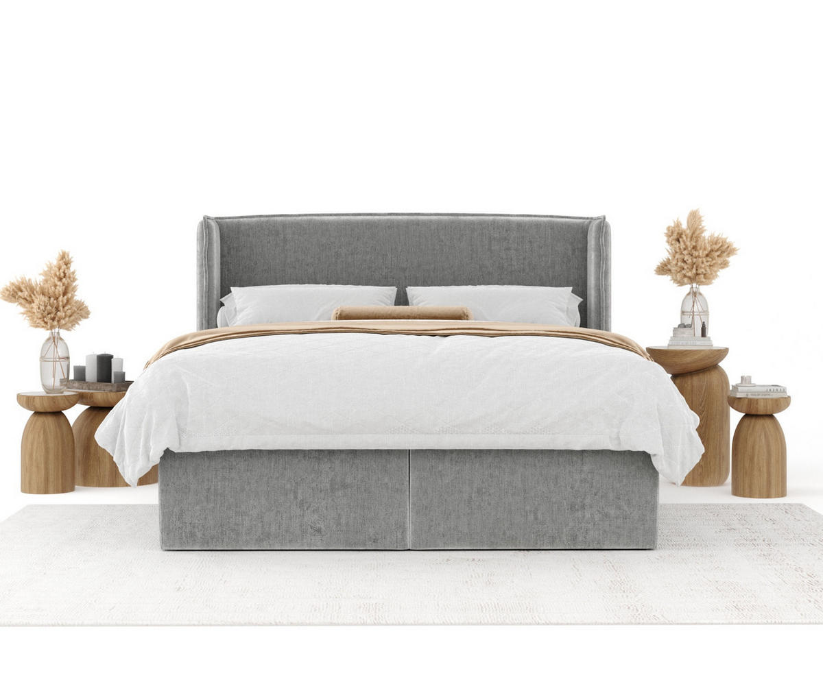 BOXBETT Skyline Hellgrau 200/200 cm mit Matratze und Topper - Schwarz/Grau, Holz/Holzwerkstoff (200/200cm) - Maison de Reve