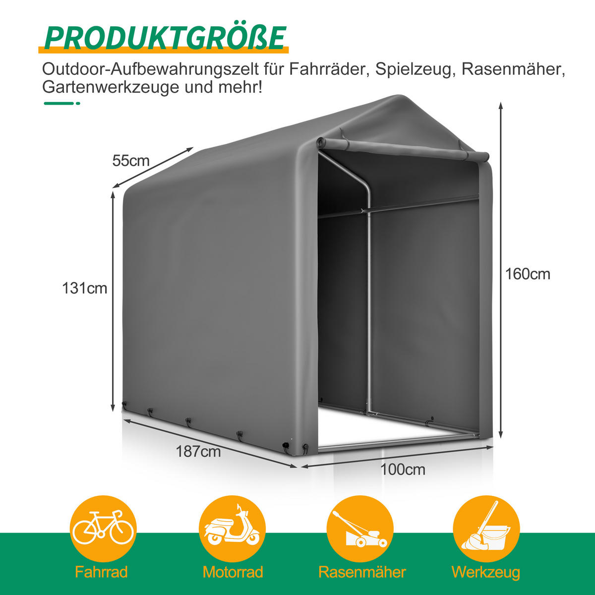 KLEINGARAGE aus verzinktem Stahl 187x100x160 cm in Dunkelgrau - Dunkelgrau, Metall (100/160/187cm) - Modfu