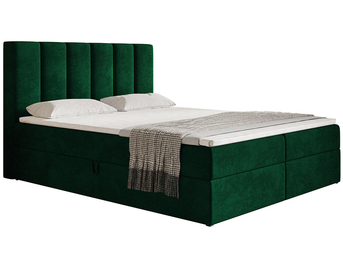 BOXBETT Bonio I 140/200 cm in Grün – mit Bettkasten und Topper - Schwarz/Grün, Holz/Holzwerkstoff (140/200cm) - AX Living