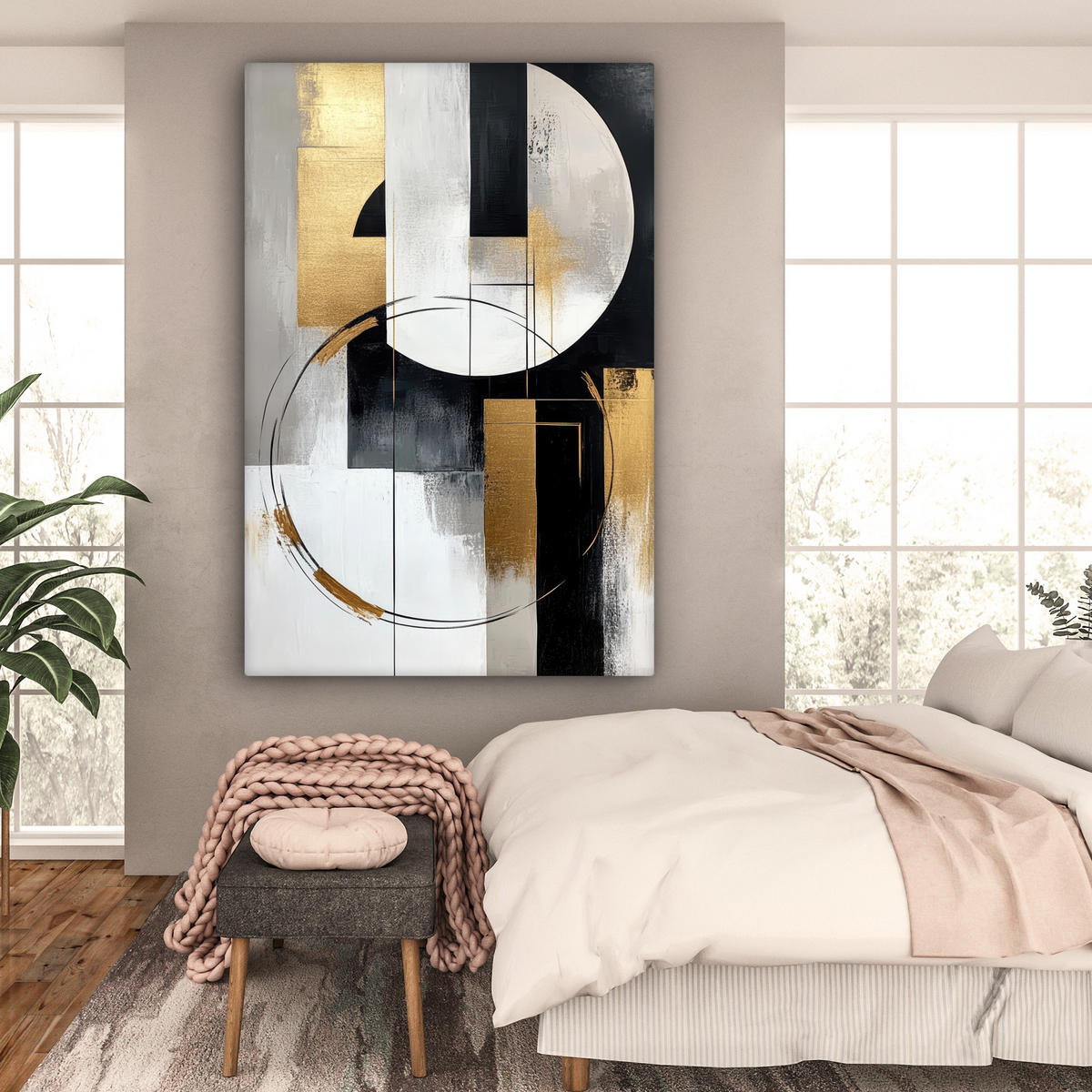 OBRAZ NA PLÁTNĚ Abstraktní - Zlato - Stříbro - Tvary - Estetika 90x140 cm - různobarevná, textil (90/140cm) - MuchoWow
