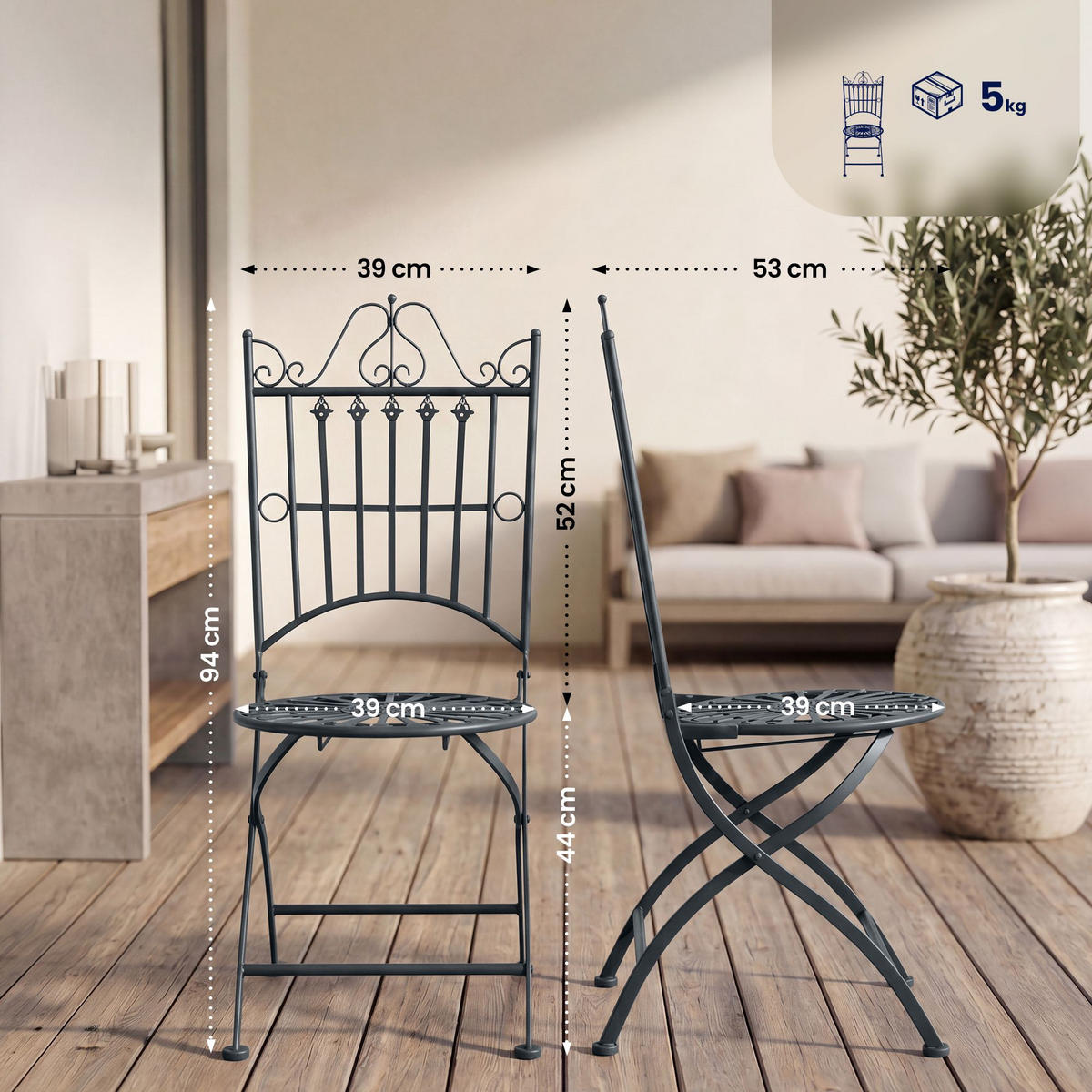 GARTENKLAPPSTUHL Metall Anthrazit - Anthrazit, Metall (39/94/53cm) - CLP
