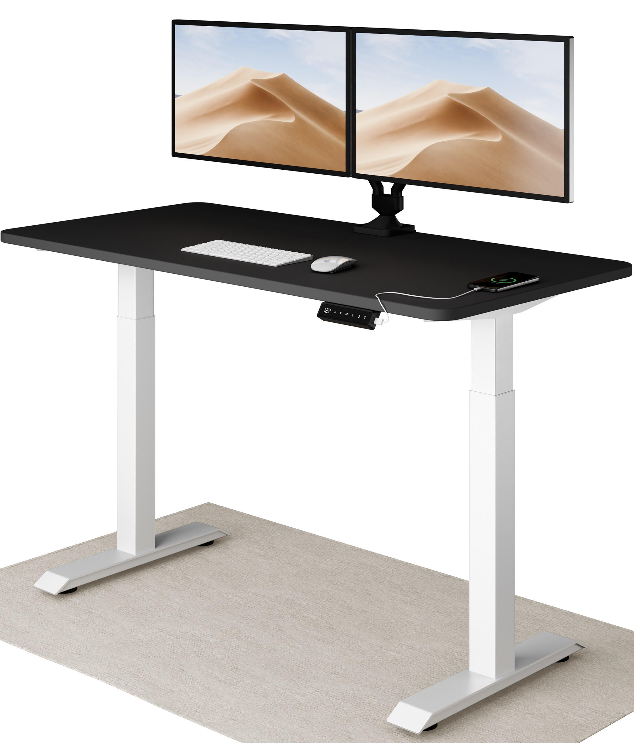 SCHREIBTISCH Elektrisch Höhenverstellbarer HomeOne 140x70cm Weiß/Schwarz mit Memory-Funktion, Anti-Kollisions Technologie - Schwarz/Weiß, Holzwerkstoff (70/140/72cm) - Desktronic
