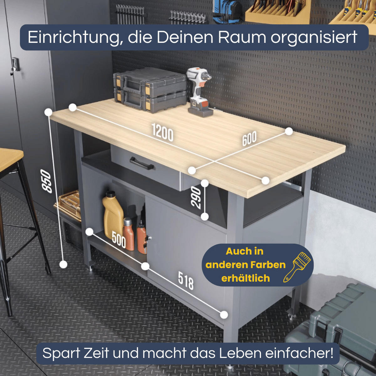 WERKBANK Werkstatt ERWA 85x120x60cm Anthrazit-Blau - Anthrazit, Metall (120/85/60cm) - DELUKE